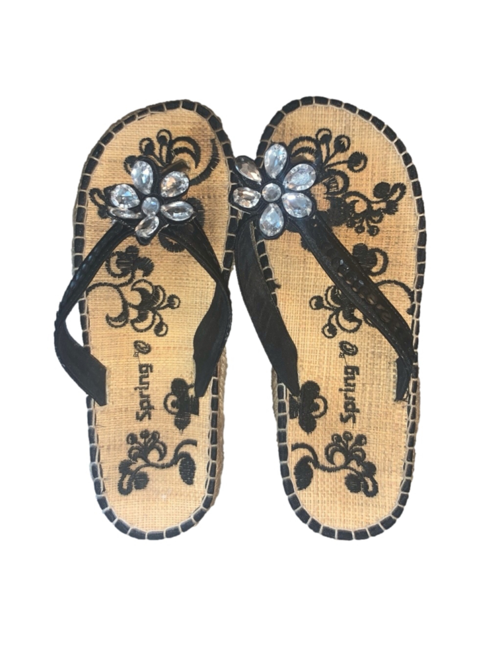 🔒 5 items for $10 Women's Spring Sandals Size 37 Beige Black flower flip flops